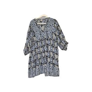 Elan Women's Printed Blue Puff Sleeve Babydoll Dress M